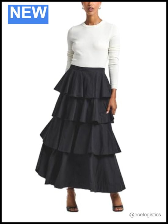 Dresses & Skirts - Tiered Ruffle Maxi Skirt Cotton Poly Poplin Zip Closure